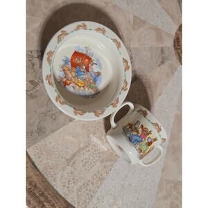 Vintage Royal Doulton Bunnykins 2-Piece Baby Nursery Set: Rafting Bowl and Two-H